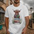 Cute Highland Cow With Book Floral Bookworm Librarian Book Unisex T-Shirt Cute Highland Cow With Book Floral Bookworm Librarian Book Unisex T-Shirt