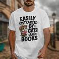 Easily Distracted By Cats And Books Lovers Reading Unisex T-Shirt