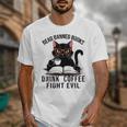 Read Banned Books Drink Coffee Fight Evil Retro Cat Unisex T-Shirt