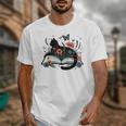 Retro Cute Cat Floral Book Librarian Vintage Floral Cat Book Unisex T-Shirt