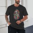 Book Lover Skeleton Reading With Dia De Los Muertos Flowers Unisex T-Shirt
