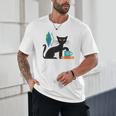 Cat Midcentury With Book And Coffee Atomic Age Mid Century Unisex T-Shirt
