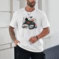 Retro Cute Cat Floral Book Librarian Vintage Floral Cat Book Unisex T-Shirt