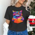 Cat Book Shirt Colorful Cat Reading Book Unisex T-Shirt