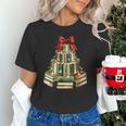Christmas Book Tree Coquette Bow Xmas Reading Librarian Girl Unisex T-Shirt