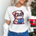 Adorable Book Lover Bulldog With Reading Glasses Cute Raglan Baseball Tee Unisex T-Shirt