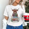 Cute Highland Cow With Book Floral Bookworm Librarian Book Unisex T-Shirt Cute Highland Cow With Book Floral Bookworm Librarian Book Unisex T-Shirt