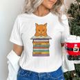 Cute Orange Tabby Cat Reading On Pile Of Books Unisex T-Shirt Cute Orange Tabby Cat Reading On Pile Of Books Unisex T-Shirt