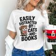 Easily Distracted By Cats And Books Lovers Reading Unisex T-Shirt