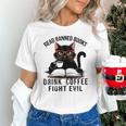 Read Banned Books Drink Coffee Fight Evil Retro Cat Unisex T-Shirt