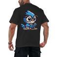 Adorable Book Lover Blue Jay With Reading Glasses Cute Men's Back Print T-Shirt Adorable Book Lover Blue Jay With Reading Glasses Cute Men's Back Print T-Shirt