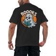 BOOOKS Cute Ghost Reading Books Halloween Men's Back Print T-Shirt BOOOKS Cute Ghost Reading Books Halloween Men's Back Print T-Shirt