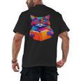 Cat Book Shirt Colorful Cat Reading Book Men's Back Print T-Shirt