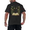 Cat Reading Book Flowers Men's Back Print T-Shirt Cat Reading Book Flowers Men's Back Print T-Shirt