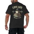 Christian Bookworm Love God Read Books Drink Tea Men's Back Print T-Shirt