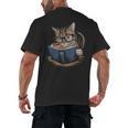 Cute Cat Reading Books With Tea Men's Back Print T-Shirt