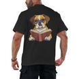 Cute Dog Boxer Reading Book Men's Back Print T-Shirt Cute Dog Boxer Reading Book Men's Back Print T-Shirt