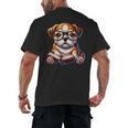 Cute Dog Puppy English Bulldog Reading Book Men's Back Print T-Shirt Cute Dog Puppy English Bulldog Reading Book Men's Back Print T-Shirt
