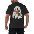 Cute Ghost Cat Reading Book Spooky Season Halloween Costume Men's Back Print T-Shirt