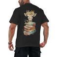 Cute Giraffe With Book Floral Bookworm Librarian Book Lover Men's Back Print T-Shirt Cute Giraffe With Book Floral Bookworm Librarian Book Lover Men's Back Print T-Shirt