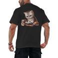 Cute Kitten Bookworm Adorable Cat With Glasses Reading Book Men's Back Print T-Shirt Cute Kitten Bookworm Adorable Cat With Glasses Reading Book Men's Back Print T-Shirt