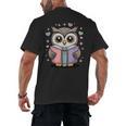 Cute Reading Owl Book Lover Teacher Librarian Bookworm Men's Back Print T-Shirt