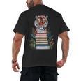 Cute Tiger With Book Floral Bookworm Librarian Book Lover Men's Back Print T-Shirt Cute Tiger With Book Floral Bookworm Librarian Book Lover Men's Back Print T-Shirt
