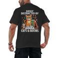 Easily Distracted By Cats And Books Book Lover Cat Men's Back Print T-Shirt Easily Distracted By Cats And Books Book Lover Cat Men's Back Print T-Shirt