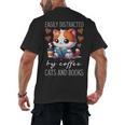Easily Distracted By Coffee Cats And Books Men's Back Print T-Shirt