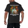 Easily Distracted By Dragons Books Cats Fantasy Book Lover Men's Back Print T-Shirt Easily Distracted By Dragons Books Cats Fantasy Book Lover Men's Back Print T-Shirt