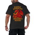 Easily Distracted By Dragons And Books Reading Men's Back Print T-Shirt