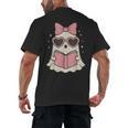 Ghost Reading Book Halloween Cat Lover Men's Back Print T-Shirt