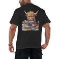Highland Cow Reading Book Librarian Library Men's Back Print T-Shirt Highland Cow Reading Book Librarian Library Men's Back Print T-Shirt