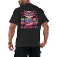 Kawaii Axolotl Readsolotl Book Lover Reading Bookworm Girls Men's Back Print T-Shirt
