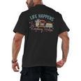 Life Happens Reading Helps Loves To Read Books Cats Men's Back Print T-Shirt Life Happens Reading Helps Loves To Read Books Cats Men's Back Print T-Shirt