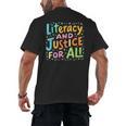 Literacy And Justice For All Protect Banned Books Library Men's Back Print T-Shirt Literacy And Justice For All Protect Banned Books Library Men's Back Print T-Shirt
