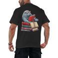 Manatee Reading Books Matching Bookworm Readers Librarian Men's Back Print T-Shirt Manatee Reading Books Matching Bookworm Readers Librarian Men's Back Print T-Shirt