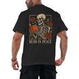 Read In Peace Skeleton Reading Book Halloween Teacher Men's Back Print T-Shirt