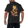 Reading Cat Books Cute Men's Back Print T-Shirt