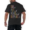 Sip Tea Pet Cats Read Books Repeat Book Cat Lover Men's Back Print T-Shirt