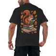 Squirrel Reading Book Lovers Fall Leaves Library Books Men's Back Print T-Shirt Squirrel Reading Book Lovers Fall Leaves Library Books Men's Back Print T-Shirt