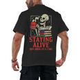 Staying Alive One Book At A Time Skeleton Reading Librarian Men's Back Print T-Shirt