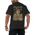 Unearth a Story Triceratops Dinosaur Reading Books Cute Dino Men's Back Print T-Shirt Unearth a Story Triceratops Dinosaur Reading Books Cute Dino Men's Back Print T-Shirt