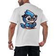 Adorable Book Lover Blue Jay With Reading Glasses Cute Raglan Baseball Tee Men's Back Print T-Shirt