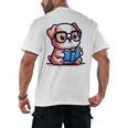 Adorable Book Lover Bulldog With Reading Glasses Cute Raglan Baseball Tee Men's Back Print T-Shirt