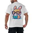 Adorable Book Lover Rabbit With Reading Glasses Cute Premium Men's Back Print T-Shirt Adorable Book Lover Rabbit With Reading Glasses Cute Premium Men's Back Print T-Shirt