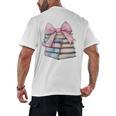 Book Lover Coquette Bow Pink Dainty Ribbon Cute Bookworm Men's Back Print T-Shirt