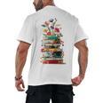 Book Stack With Flowers Reading Lover Bookish Men's Back Print T-Shirt Book Stack With Flowers Reading Lover Bookish Men's Back Print T-Shirt