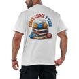 “Books Coffee & Yarn Enthusiast Cozy Reader Men's Back Print T-Shirt