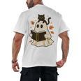 Books Ghost Reading Book Halloween Library Cat Fall Men's Back Print T-Shirt Books Ghost Reading Book Halloween Library Cat Fall Men's Back Print T-Shirt